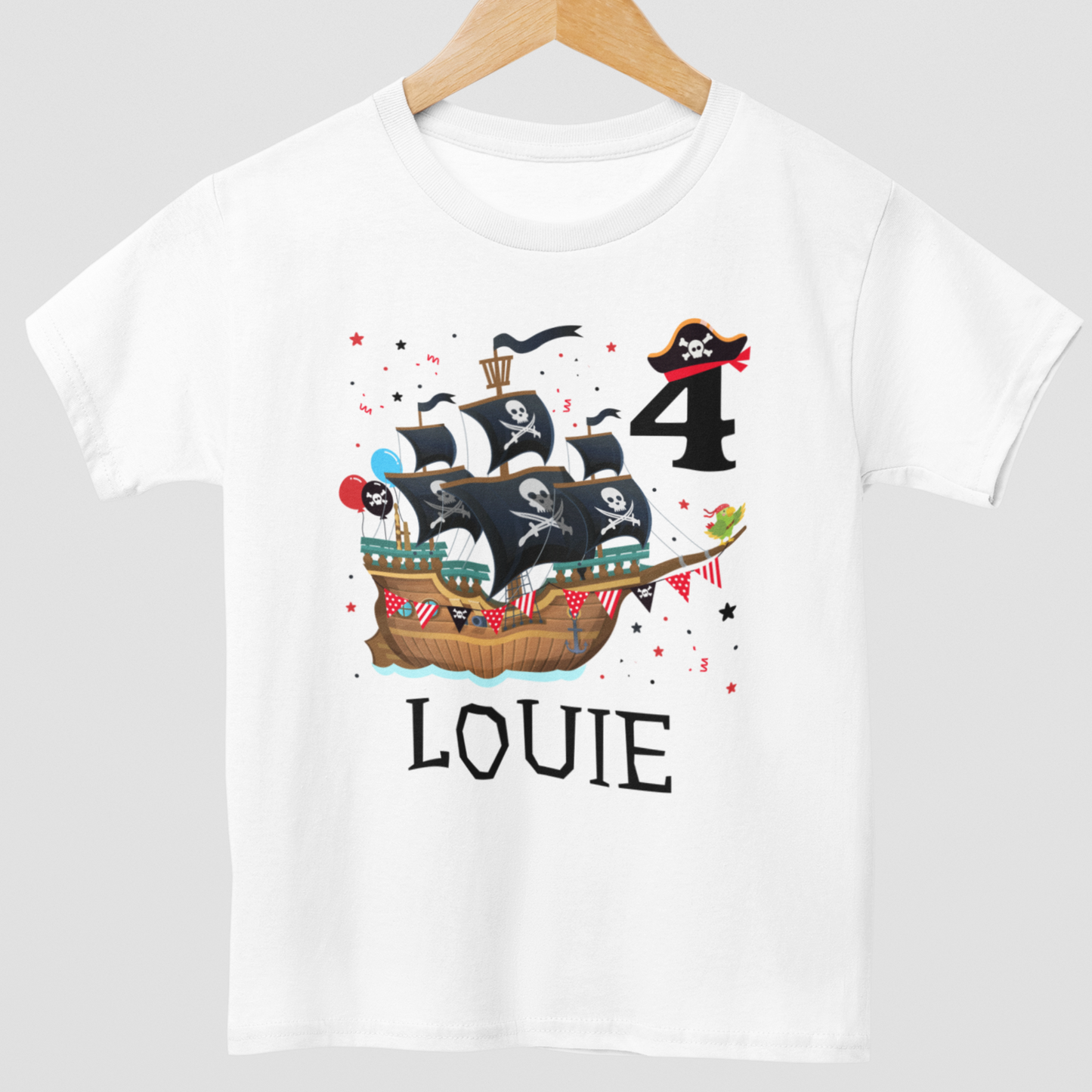 Kids Birthday Pirate Ship Personalised T-shirt | 3 - 9 years