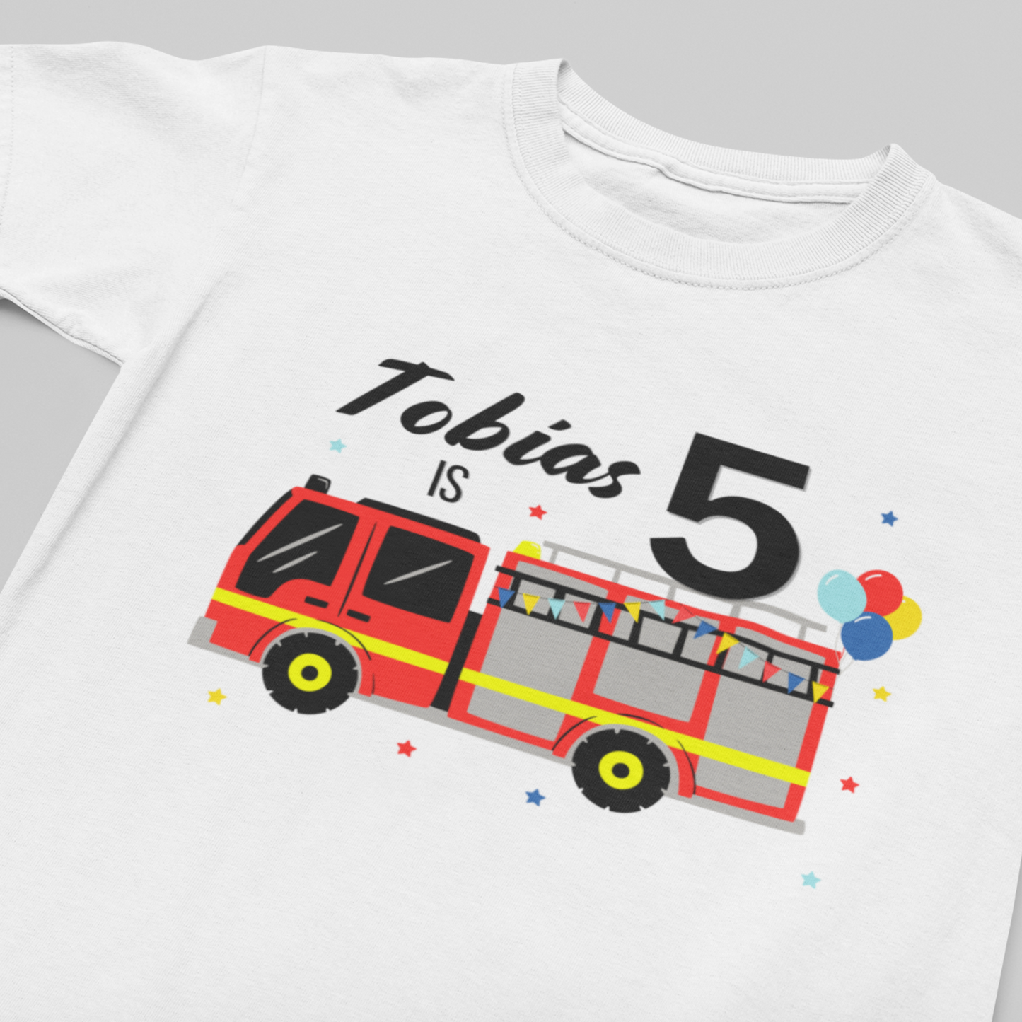 Kids Personalised Birthday Fire Engine T-shirt | 3 - 8 years