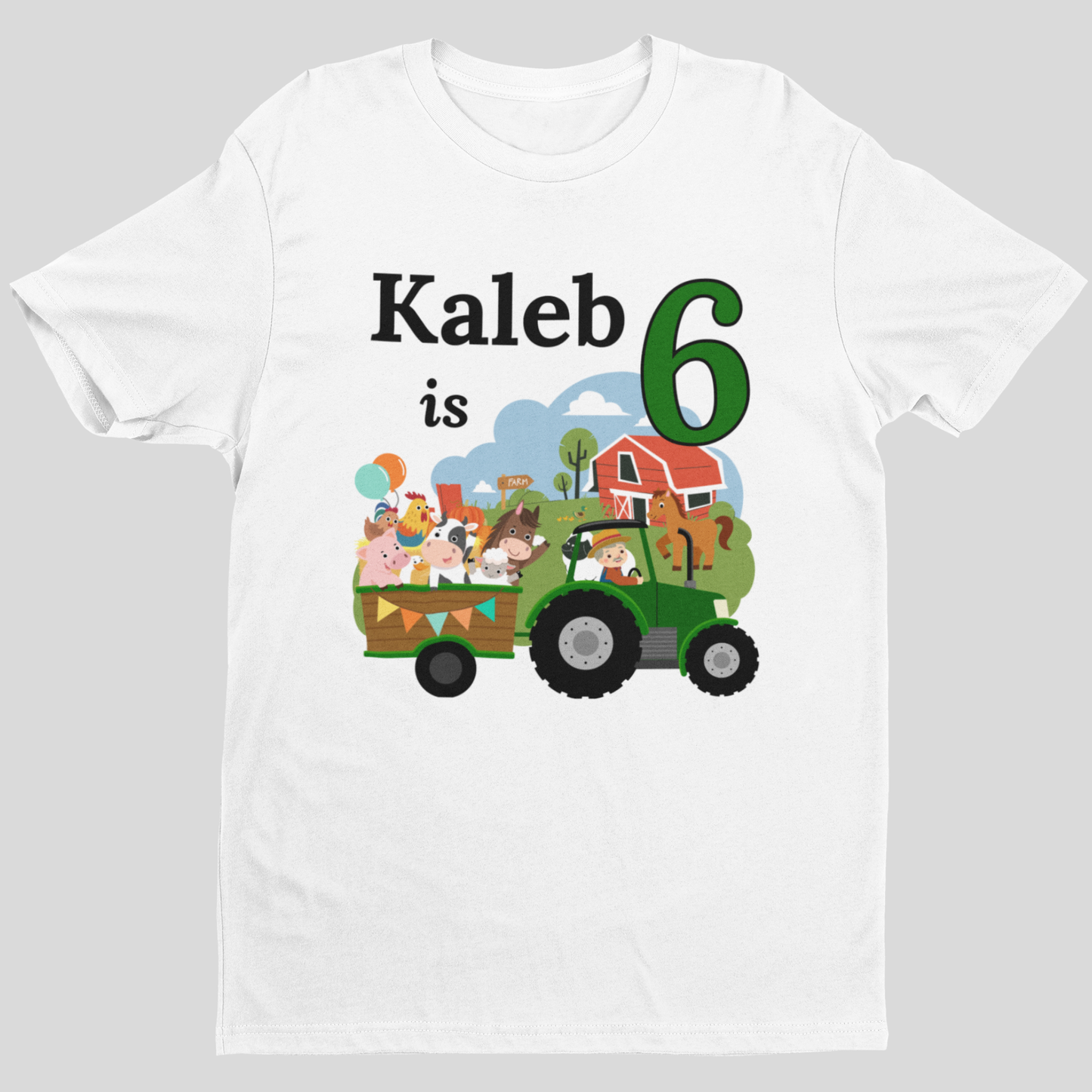 Kids Personalised Farm Tractor Birthday T-Shirt – Custom Name & Age (3-8 Yrs)