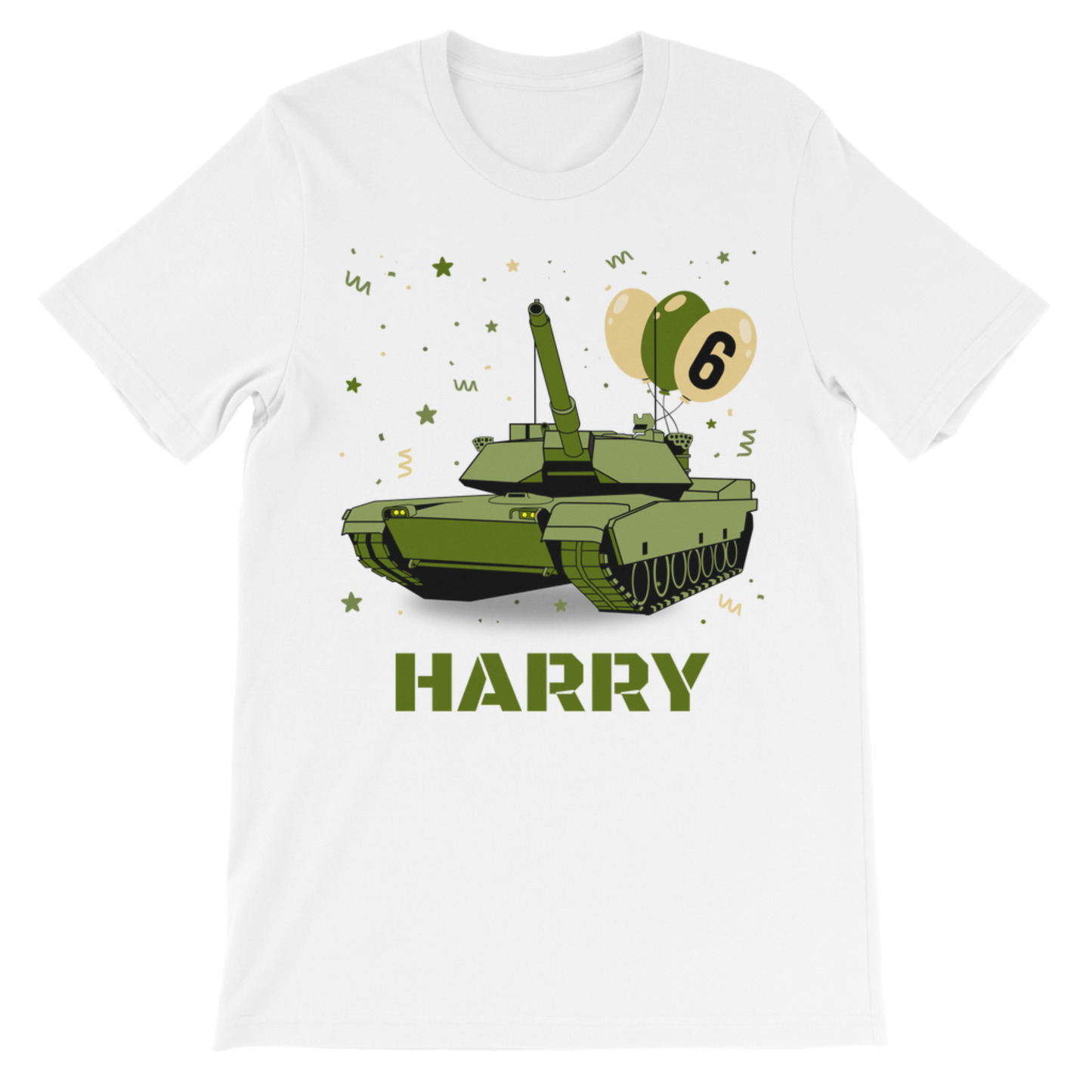 Kids Personalised Army Tank Birthday T-Shirt – Custom Name & Age (3–11 Yrs)