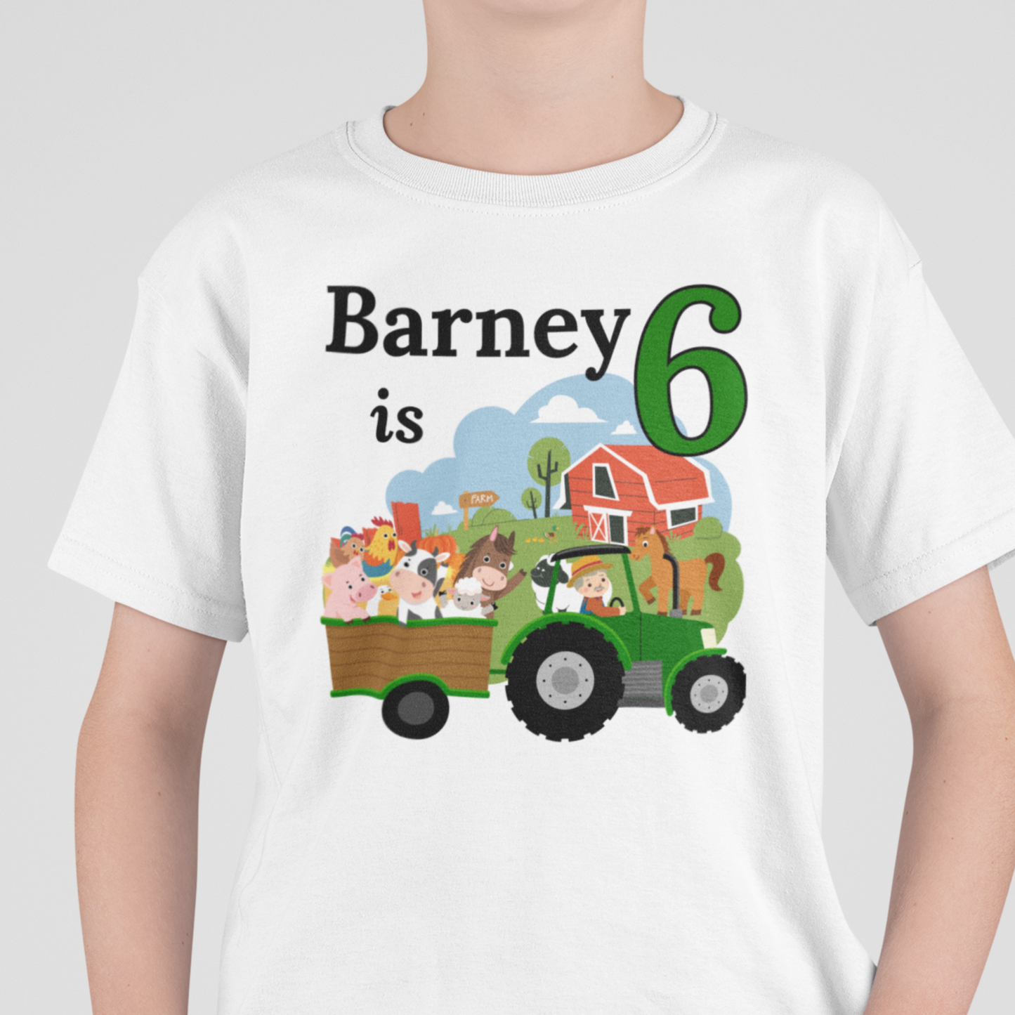 Boys Farmyard Animals & Tractor Birthday T-shirt | 3 - 6 years