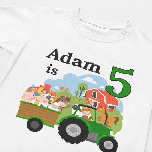 Boys Barnyard Animals & Tractor Birthday T-shirt | 3 - 6 years