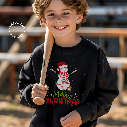 Kids "Baseball Snowman" Christmas Sweatshirt | 3 - 13 years