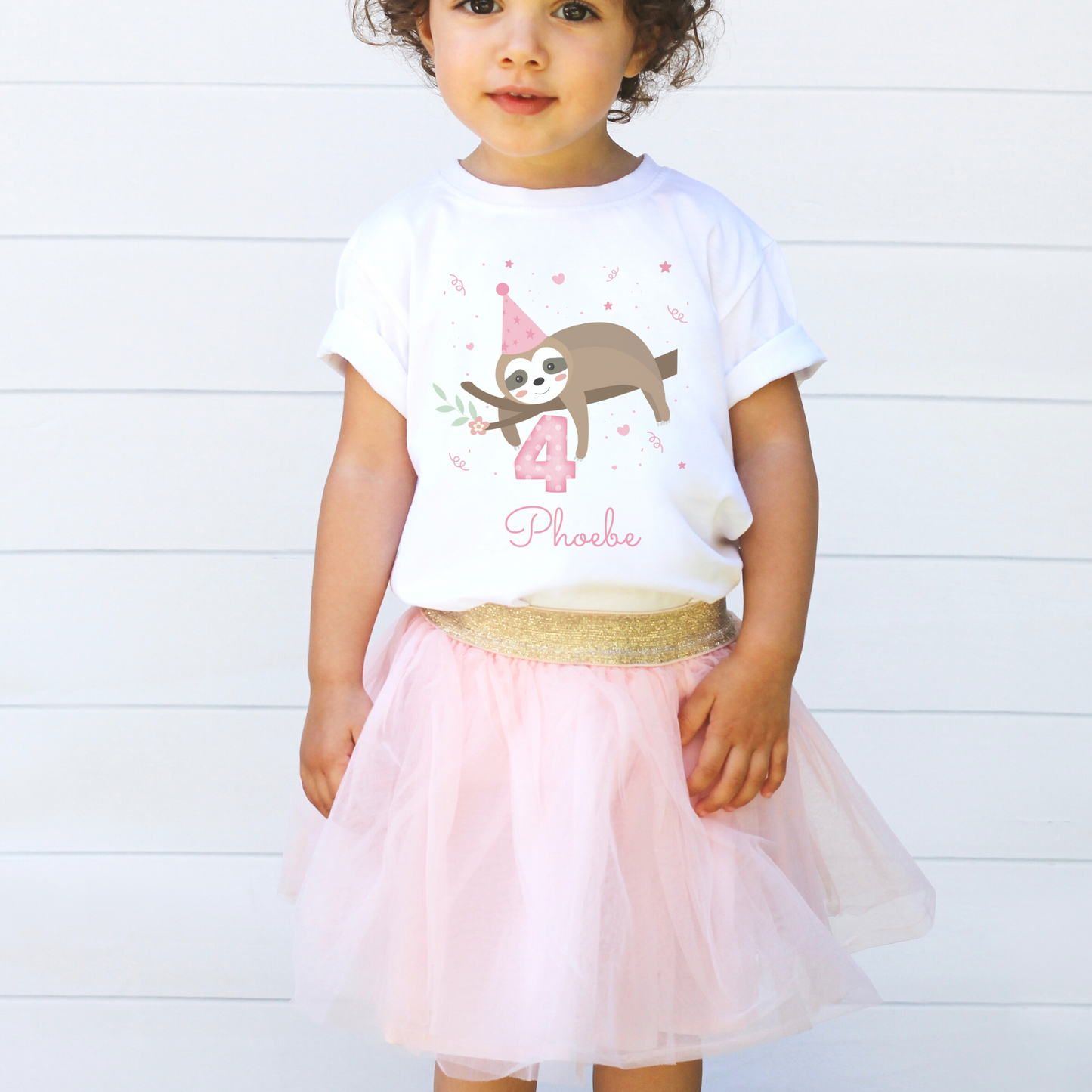 Girls Personalised Birthday Sloth T-shirt | 3 - 8 years