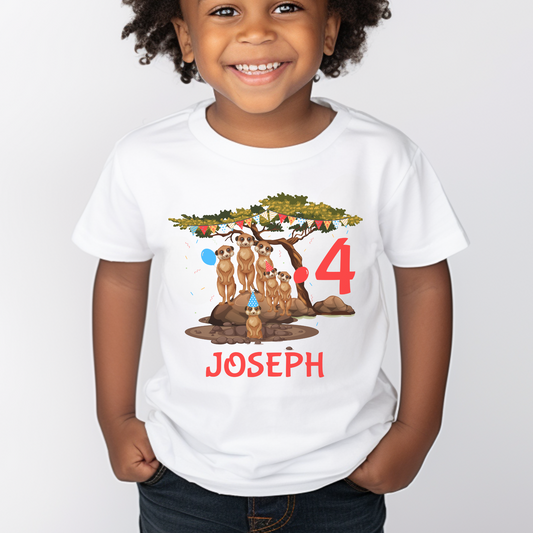 Kids Personalised Birthday Meerkat T-shirt | 3 - 11 years