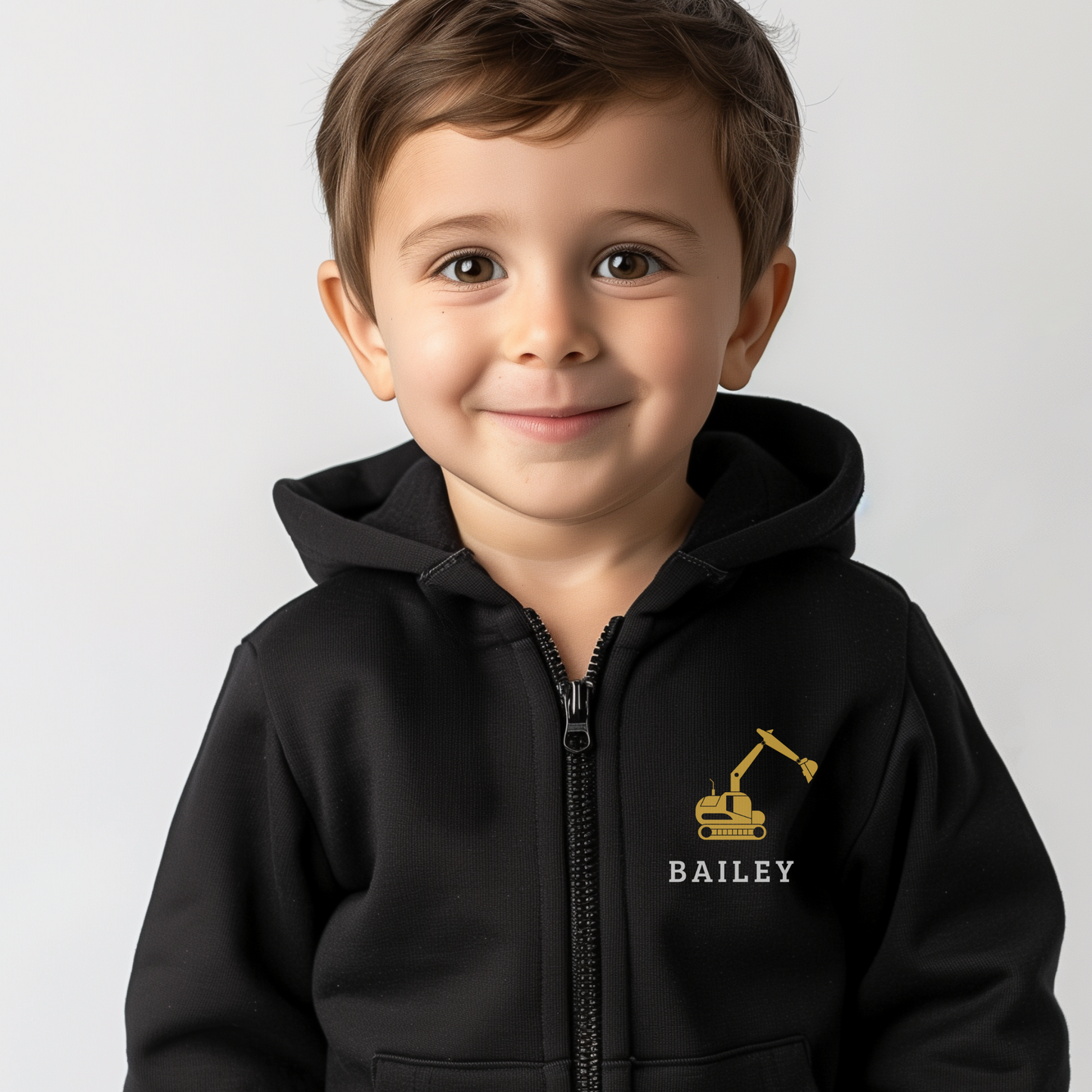 Boys Personalised Digger Full Zip Hoodie | 3 - 11 years