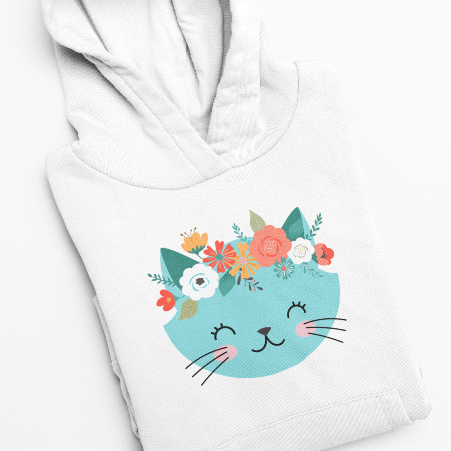 Girls Personalised Blue Floral Cat Hoodie (3-13 yrs)
