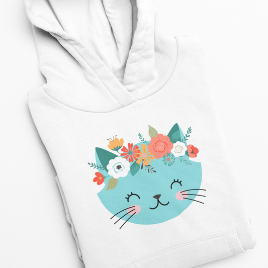 Girls Personalised Blue Floral Cat Hoodie (3-13 yrs)
