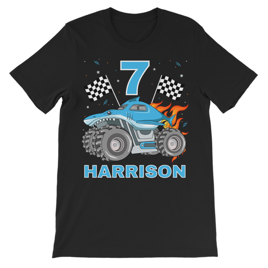 Personalised Blue Monster Truck Birthday T-Shirt for Kids