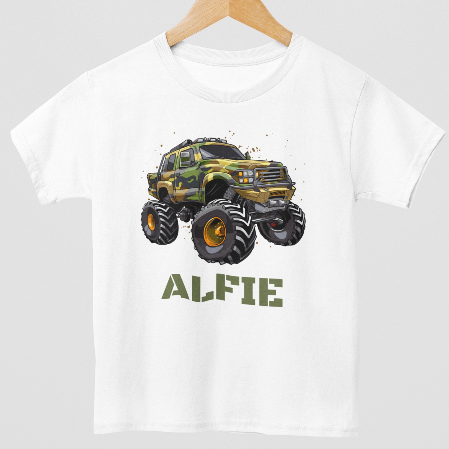 Boys Personalised Camo Monster Truck T-shirt | 3 - 13 years