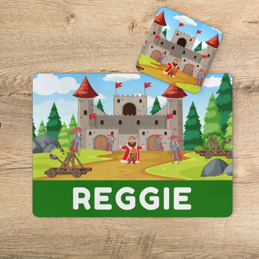 Kids Large Personalised Castle & Knights Placemat and Coaster Set