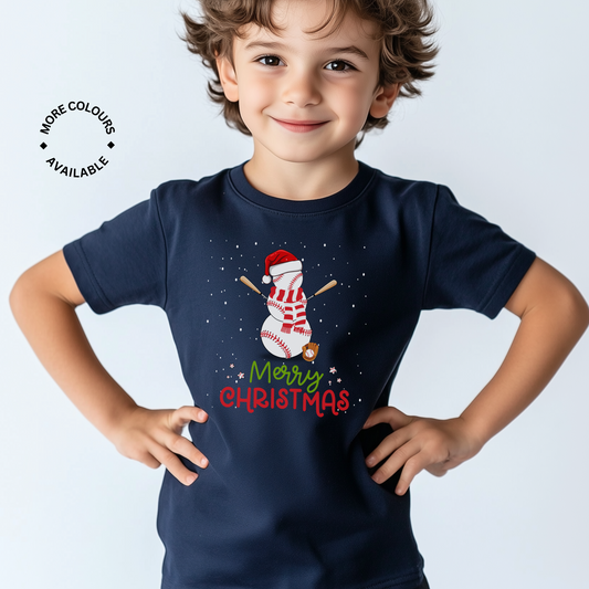 Kids Christmas Baseball Snowman T-shirt  | 3 - 13 years