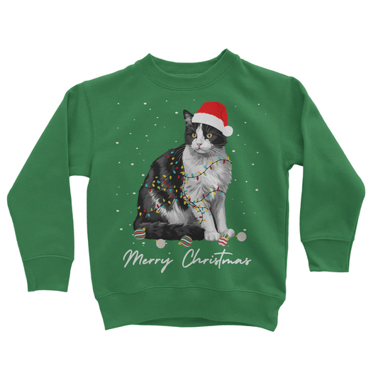 Kids Christmas Black & White Cat Sweatshirt | 3 - 13 years