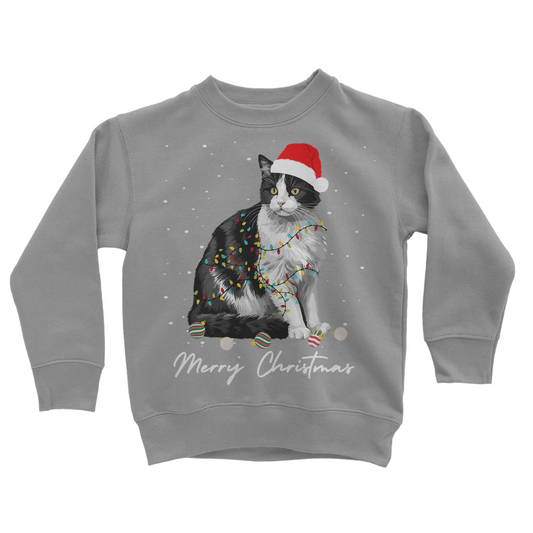 Kids Christmas Black & White Cat Sweatshirt | 3 - 13 years