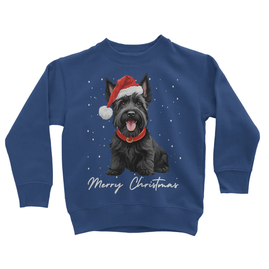 Kids Christmas Black Scottie Dog Sweatshirt | 3 - 13 years