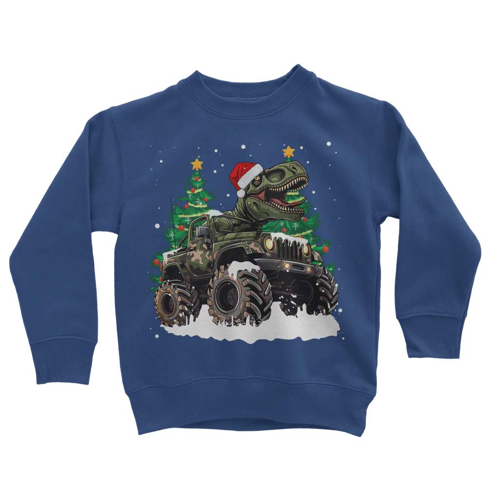 Kids T-rex Monster Truck Christmas Sweatshirt