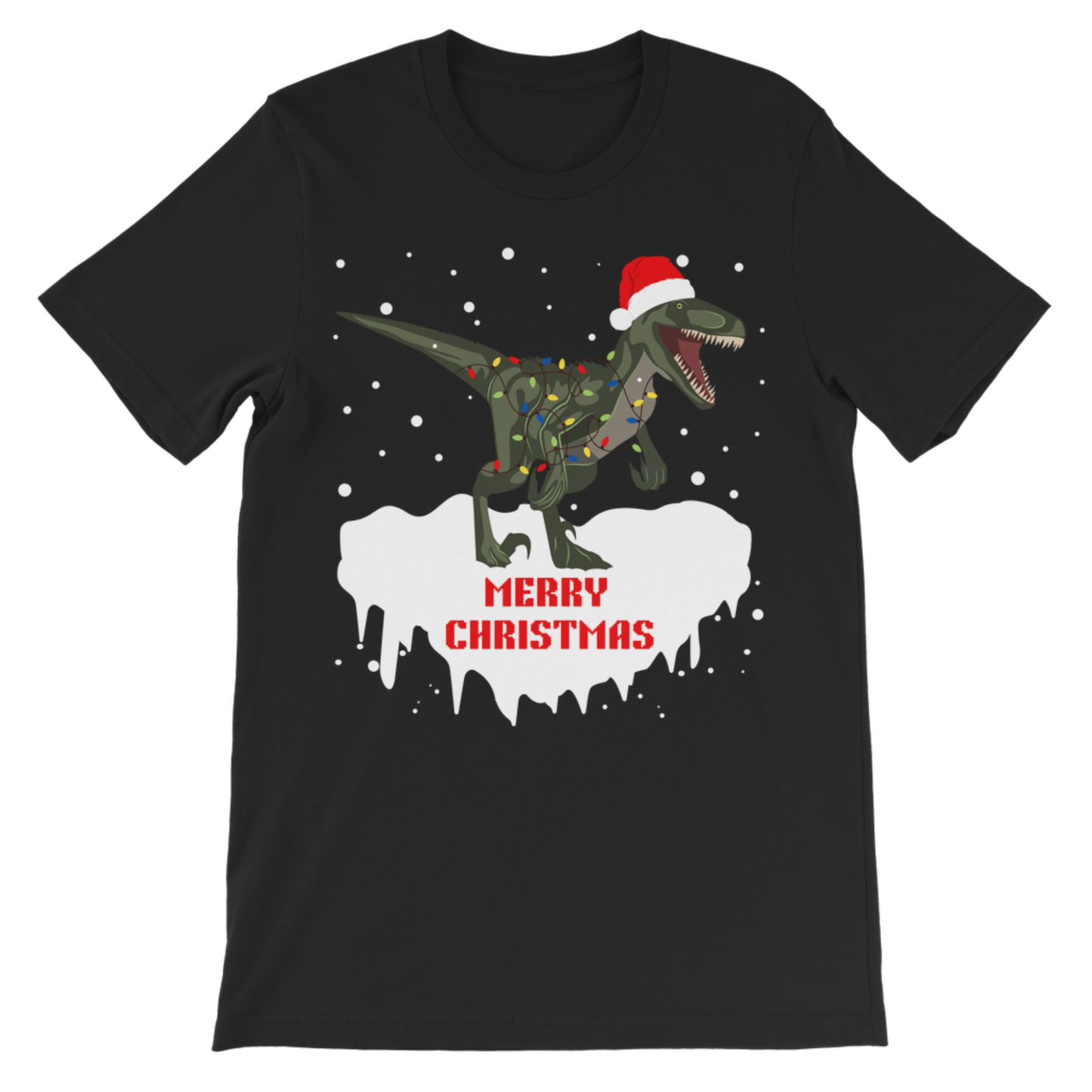 Festive T-rex Xmas Lights  | Kids Cotton T-shirt
