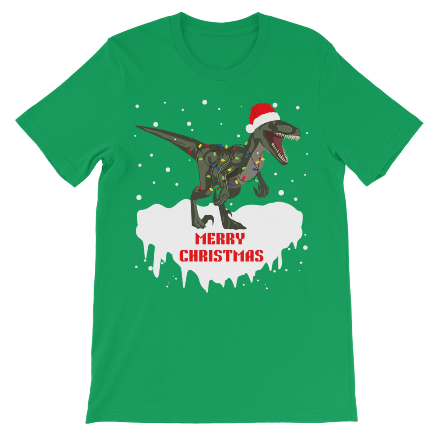Festive T-rex Xmas Lights  | Kids Cotton T-shirt