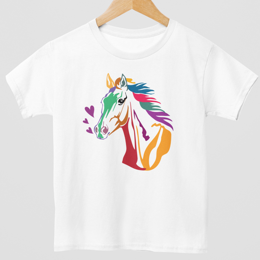 Kids Colourful Horse & Hearts T-shirt | 3 - 13 years