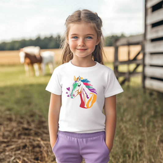 Kids Colourful Horse & Hearts T-shirt | 3 - 13 years