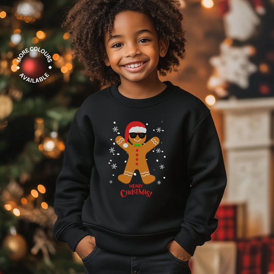 Unisex Kids Cool Gingerbread Man Christmas Sweatshirt | 3 - 13 years