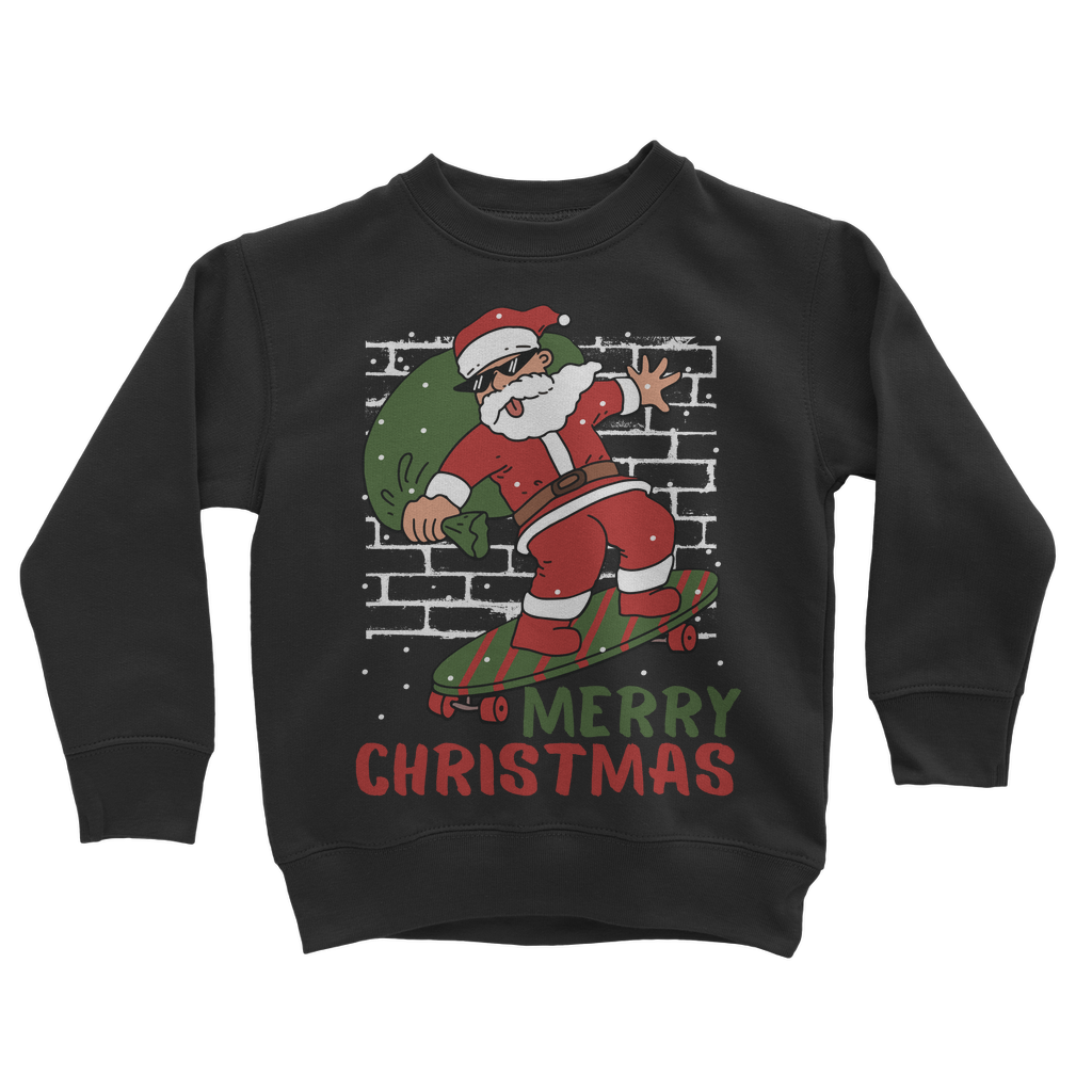 Kids Skateboarding Santa Christmas Sweatshirt - Cool Father Christmas Jumper
