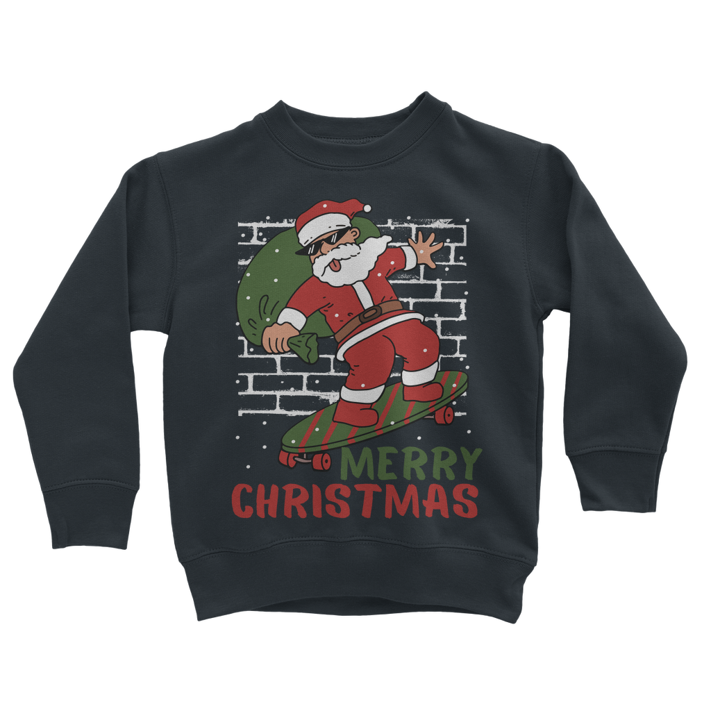 Kids Skateboarding Santa Christmas Sweatshirt - Cool Father Christmas Jumper