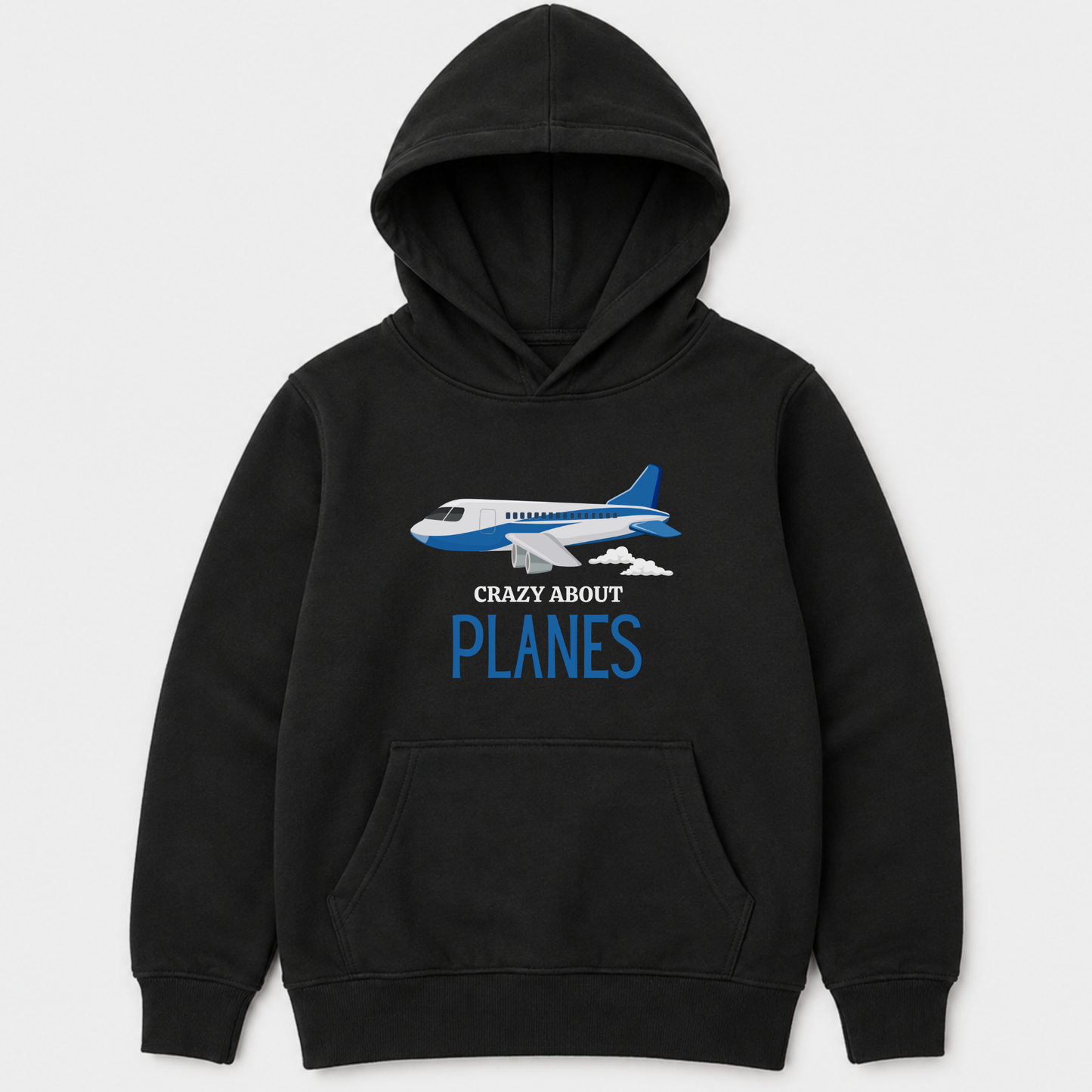 Kids Airplane Hoodie – "Crazy About Planes" Pullover Sweatshirt (Ages 3-13)
