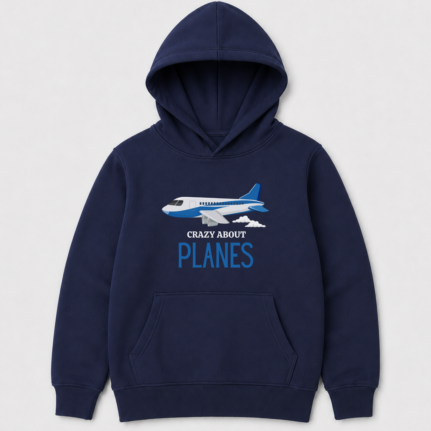 Kids Airplane Hoodie – "Crazy About Planes" Pullover Sweatshirt (Ages 3-13)