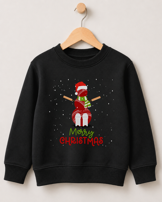 Kids Cricket Ball Snowman Christmas Sweatshirt (3-13 yrs)