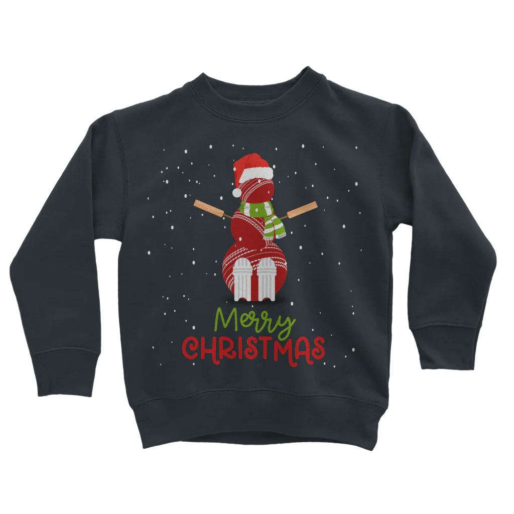 Christmas Cricket Ball Snowman - Kids Xmas Sweatshirt