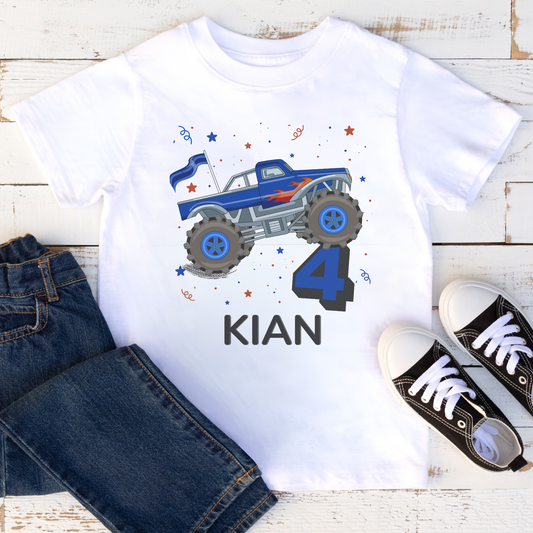 Kids Personalised Birthday Monster Truck T-shirt | 3 - 10 years