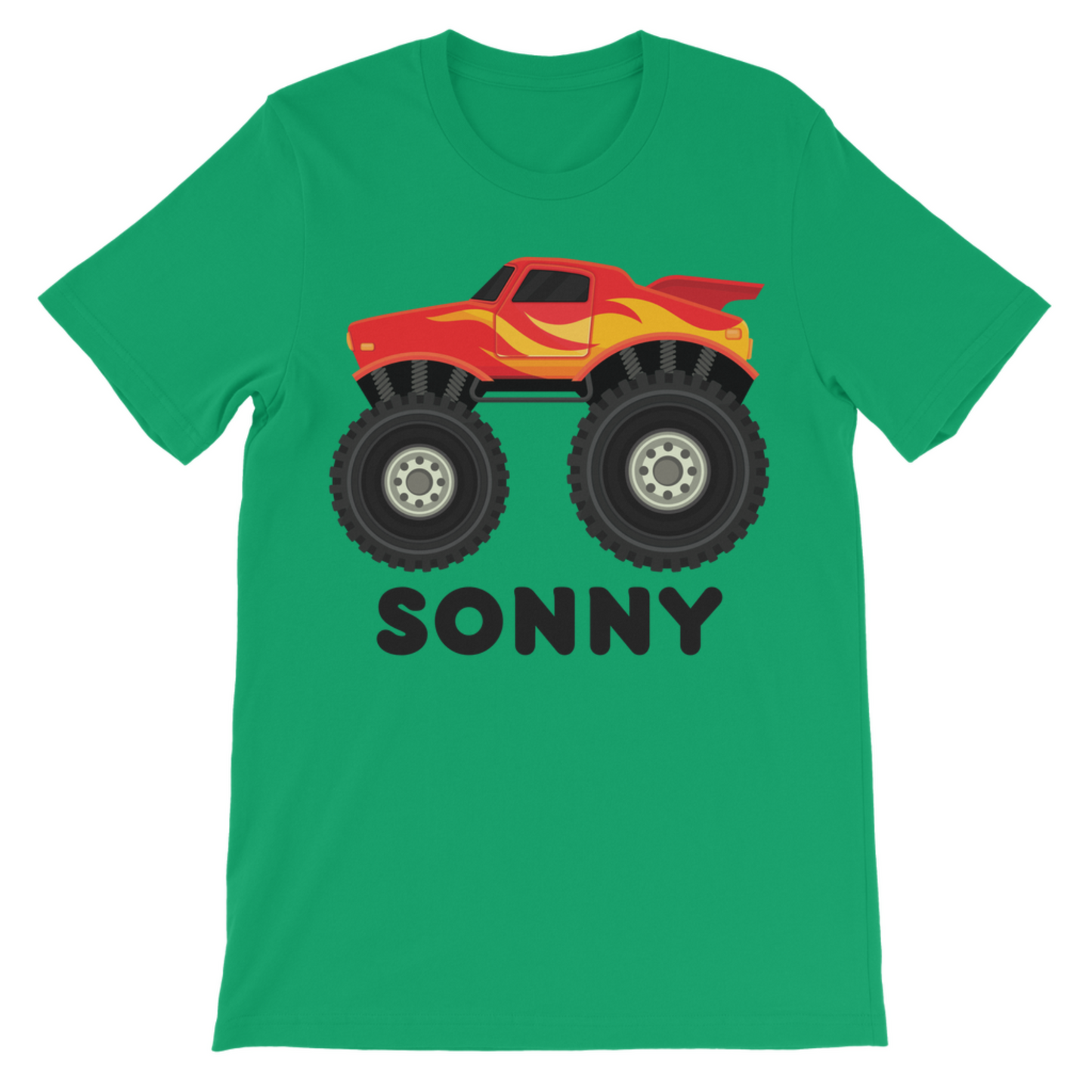 Personalised Monster Truck T-Shirt for Kids – Ages 3–11 – Custom Name Tee