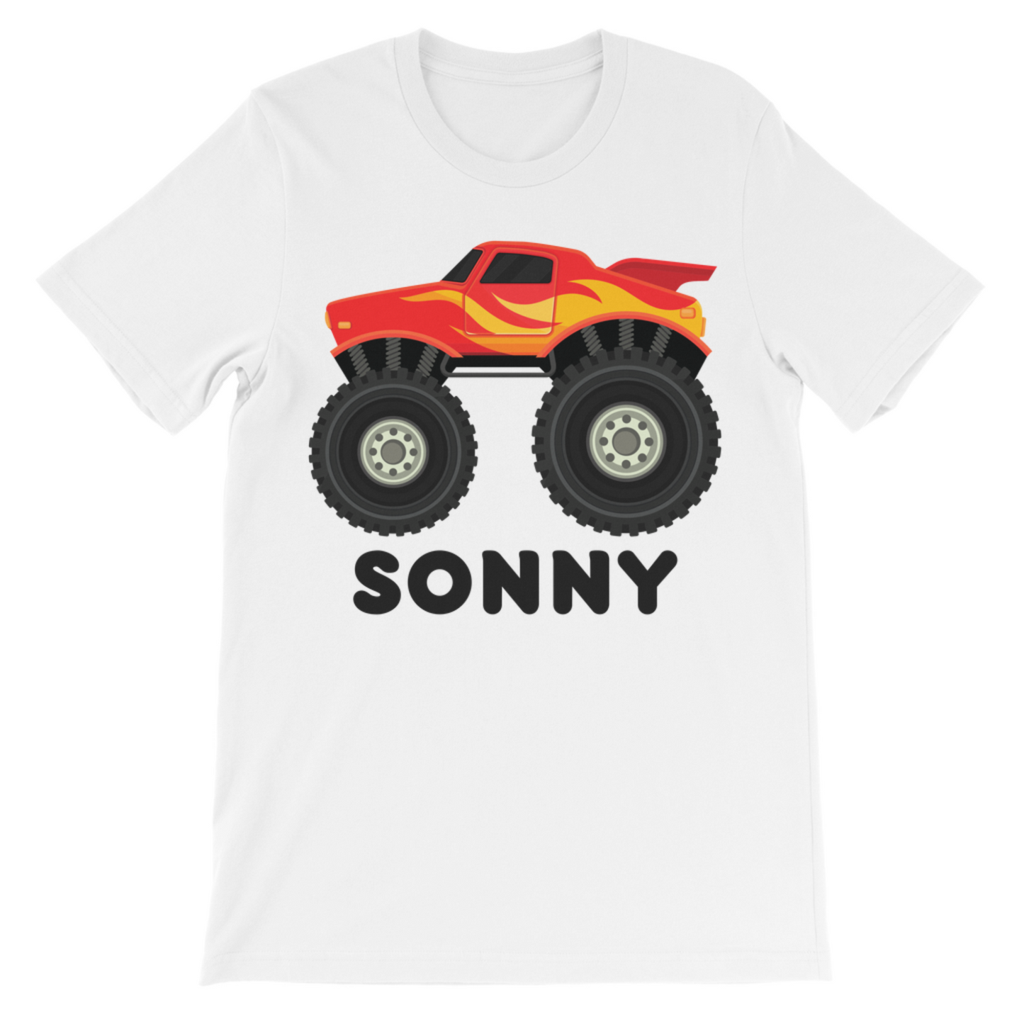 Personalised Monster Truck T-Shirt for Kids – Ages 3–11 – Custom Name Tee