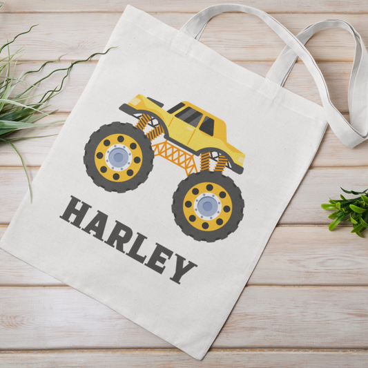 Kids Personalised Monster Truck Tote Bag