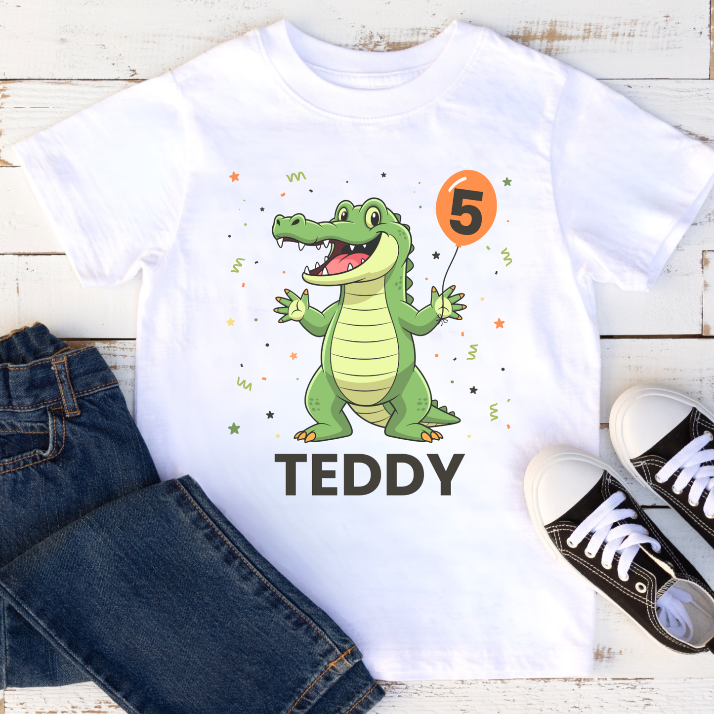 Kids Personalised Crocodile Birthday T-Shirt (Ages 3–11)