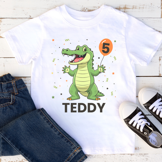 Kids Personalised Crocodile Birthday T-Shirt (Ages 3–11)
