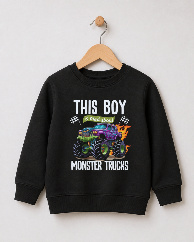 Boys Personalised "Mad About Monster Trucks" Sweatshirt