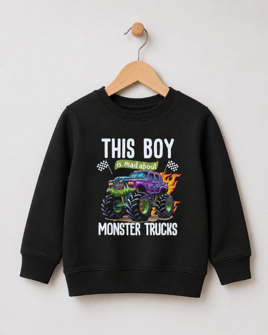 Boys Personalised "Mad About Monster Trucks" Sweatshirt