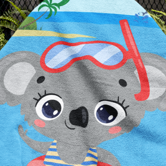 Girls Extra Large Personalised Funny Koala Beach Towel 100 x 190cm