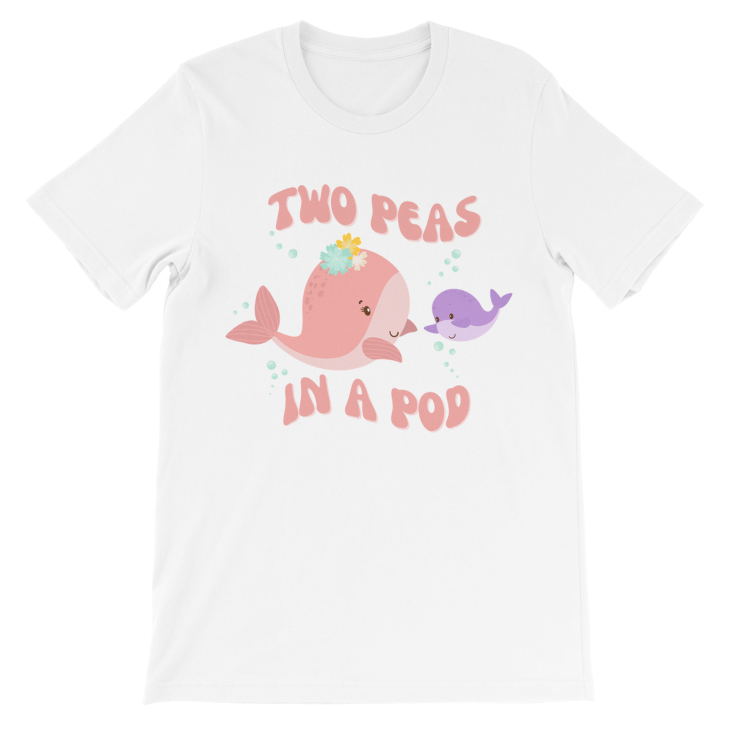 Kids white Two Peas in a Pod whale graphic t-shirt front view children’s summer top