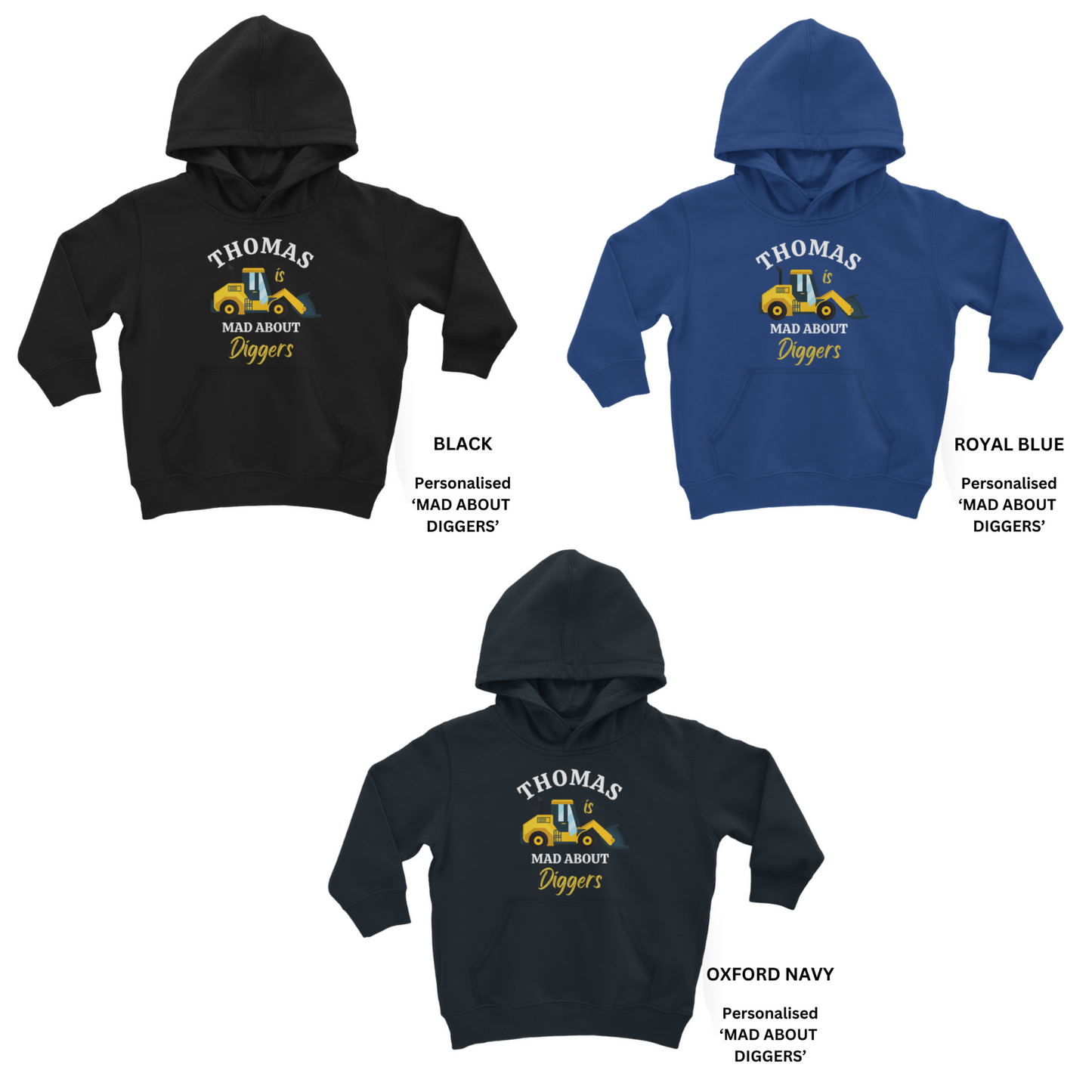 Boys Personalised 'Mad about Diggers' Hoodie