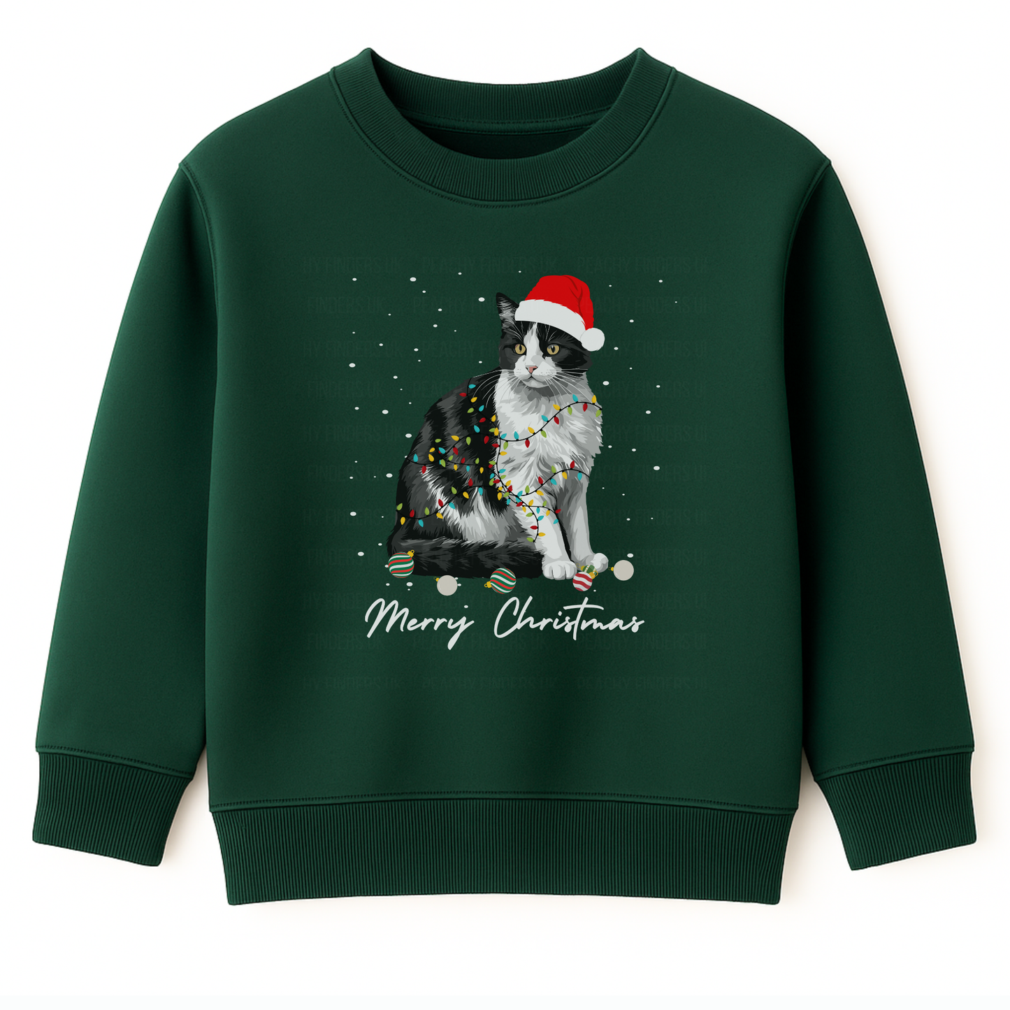 Kids Christmas Black & White Cat Sweatshirt | 3 - 13 years