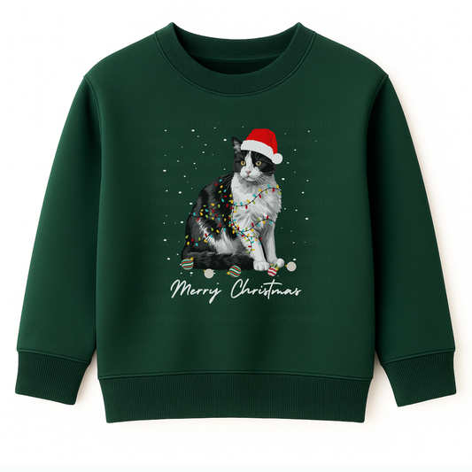 Kids Christmas Black & White Cat Sweatshirt | 3 - 13 years