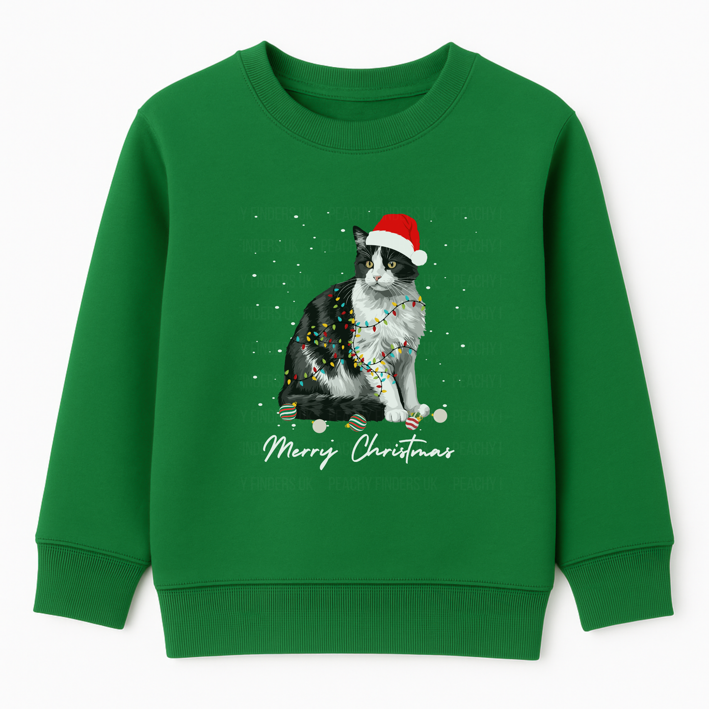 Kids Christmas Black & White Cat Sweatshirt | 3 - 13 years