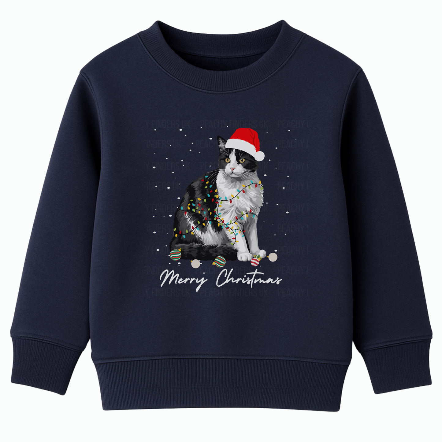 Kids Christmas Black & White Cat Sweatshirt | 3 - 13 years