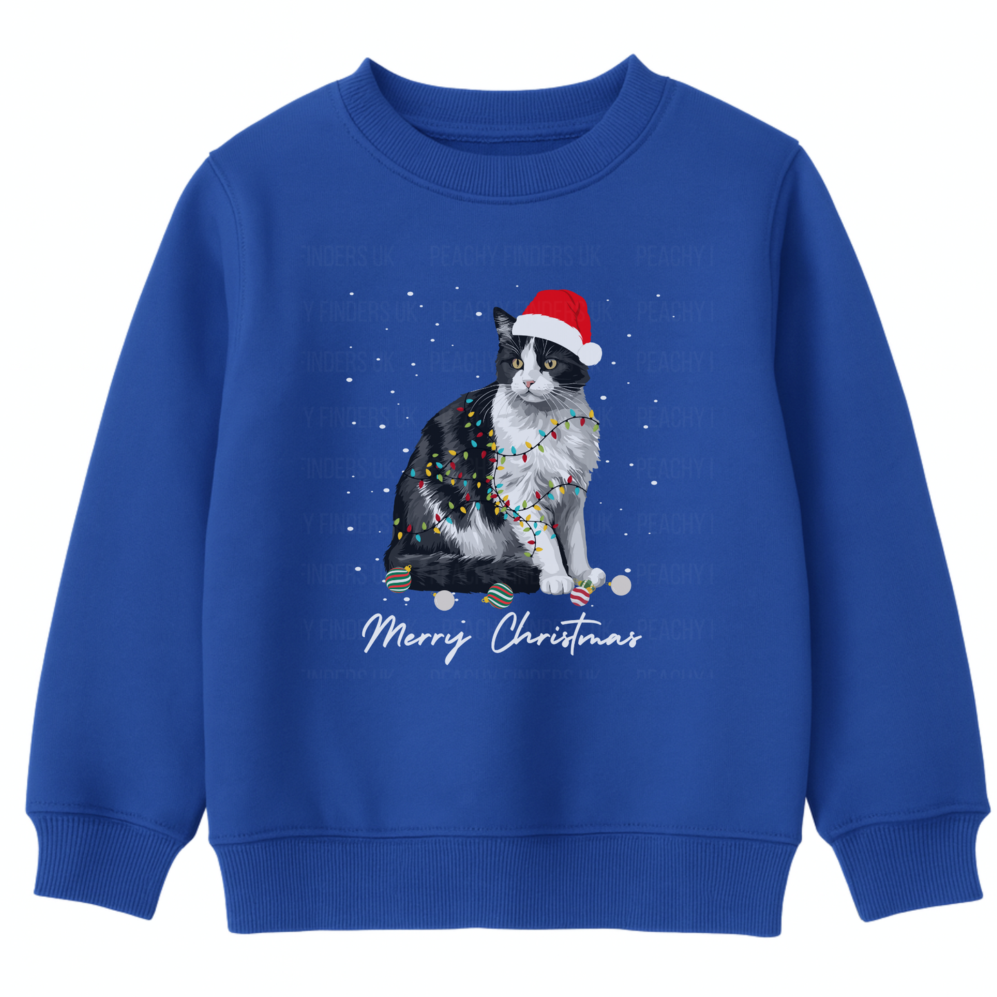 Kids Christmas Black & White Cat Sweatshirt | 3 - 13 years