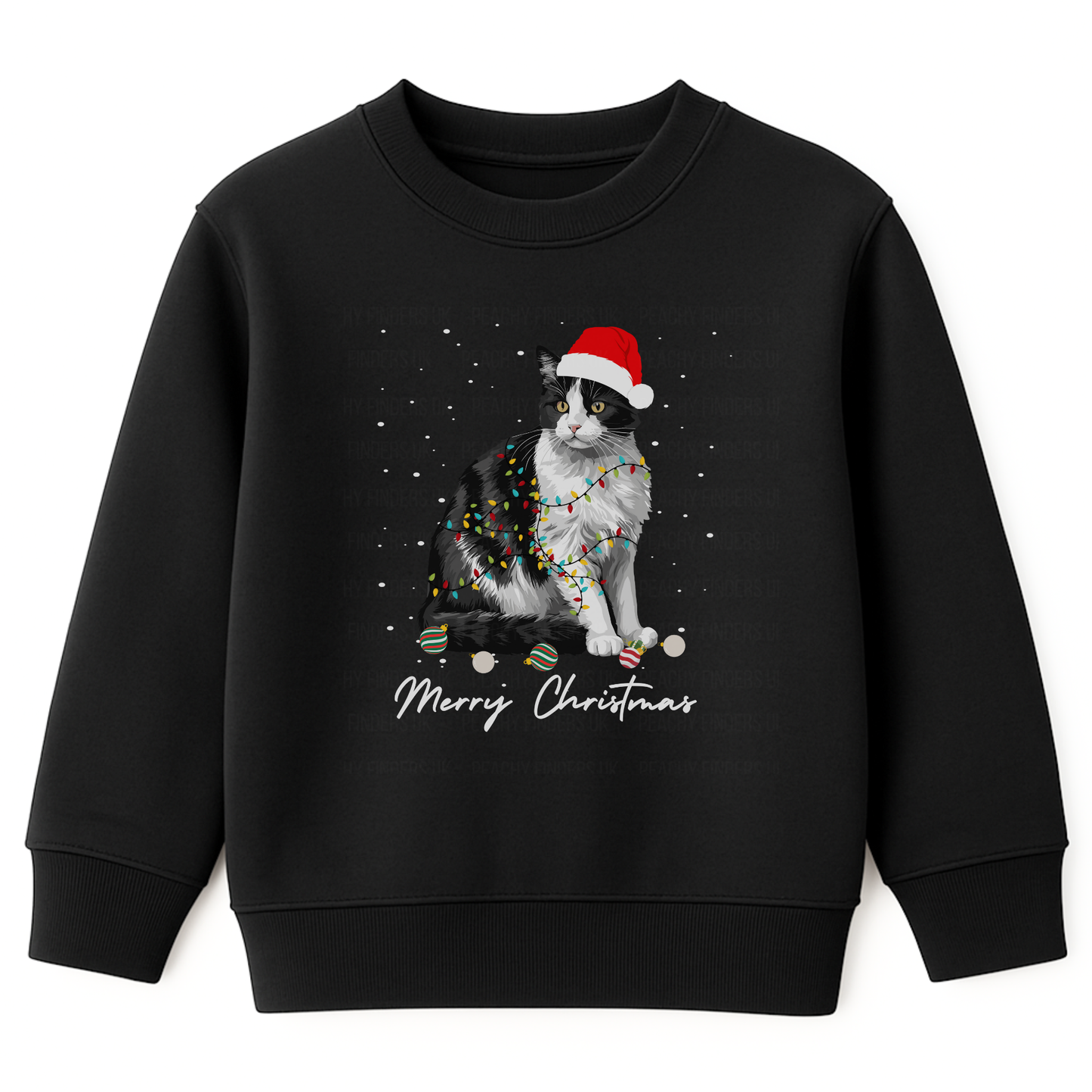 Kids Christmas Black & White Cat Sweatshirt | 3 - 13 years