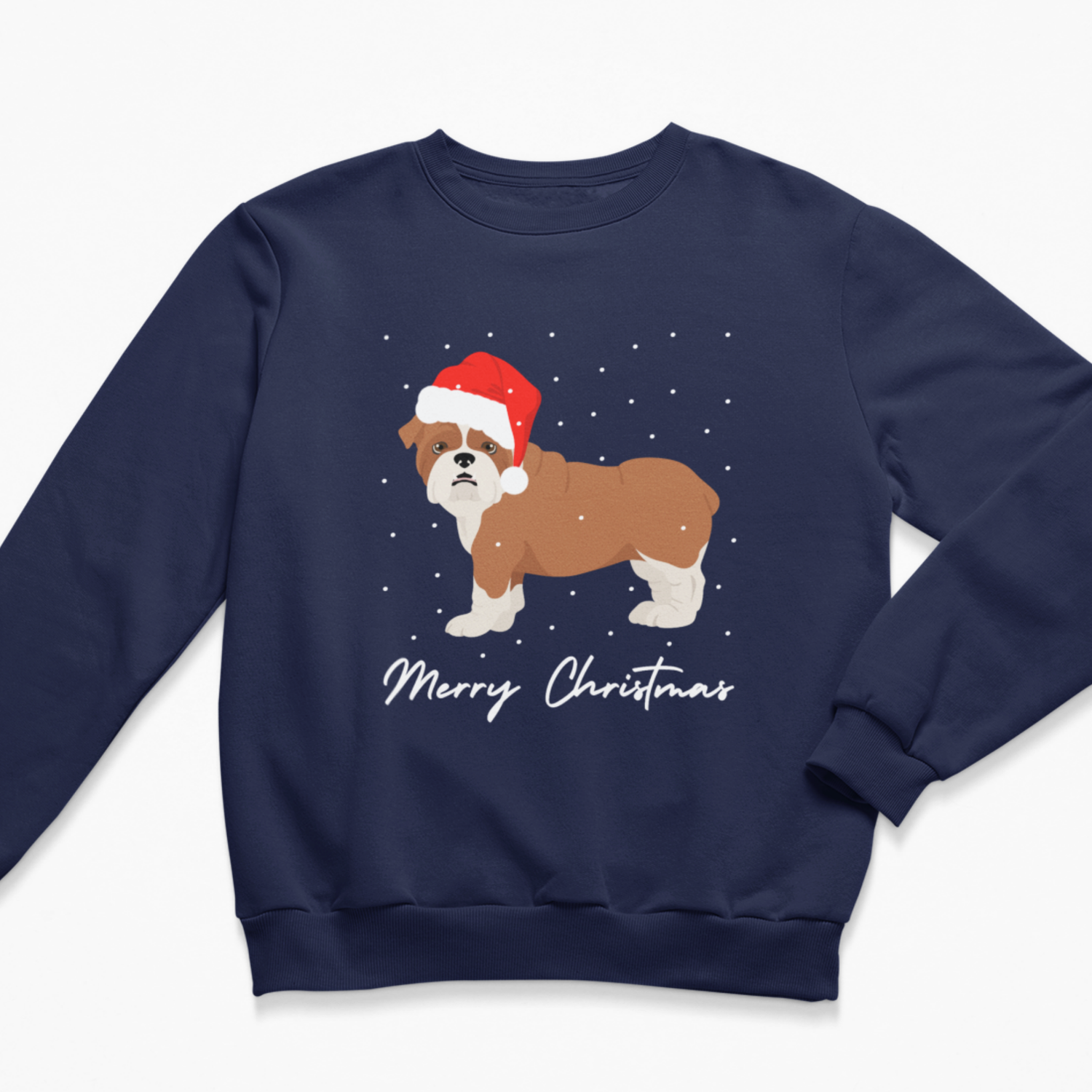 kKids navy Christmas sweatshirt with festive bulldog print