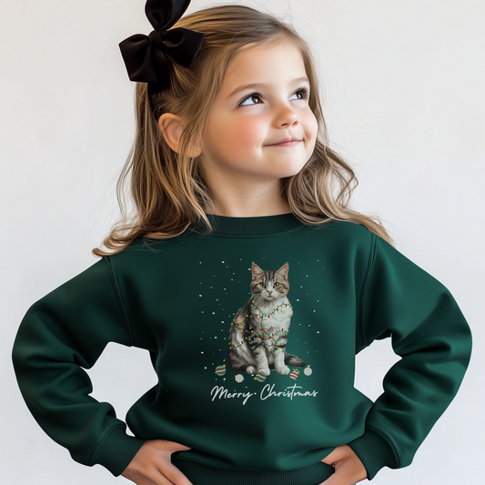 Festive Cat - Kids Christmas Sweatshirt | 3 - 13 years